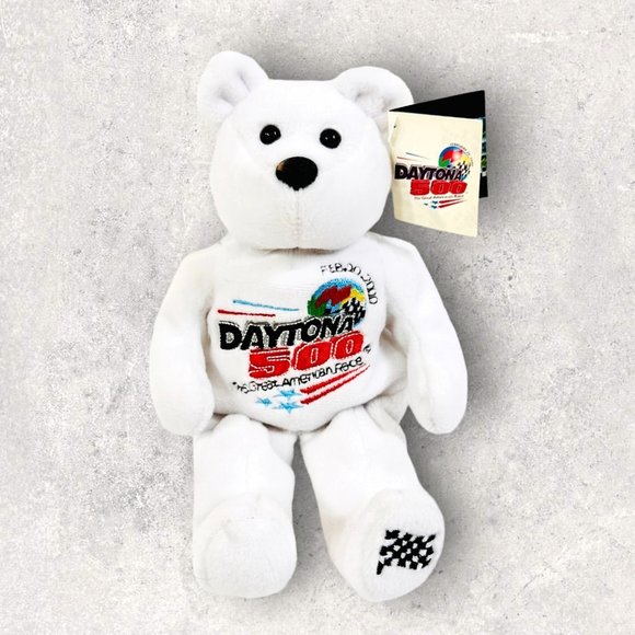 Daytona 500 Y2K "Race Day Bear" Beanie Plush Toy - With All Tags - Picture 1 of 11